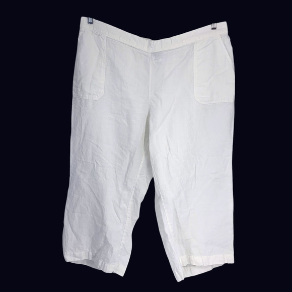 Lands' End Plus Sz 26W White Linen Pull On Cropped Beach Pants Wide Leg Pockets - Picture 2 of 5
